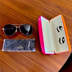 Kate Spade aviators, gold rimmed, new/never worn, with case and cloth.